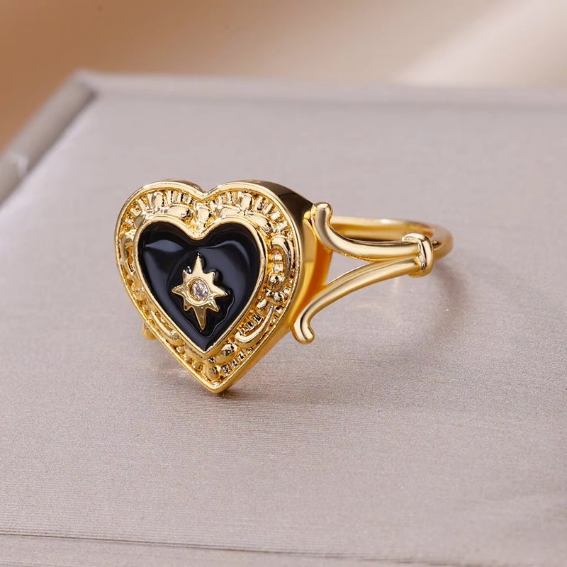Accessible Luxury Retro 18K Gold-Plated Heart Emerald Ring With Diamonds, High-End Elegant And Versatile Ring For Women - Image 4